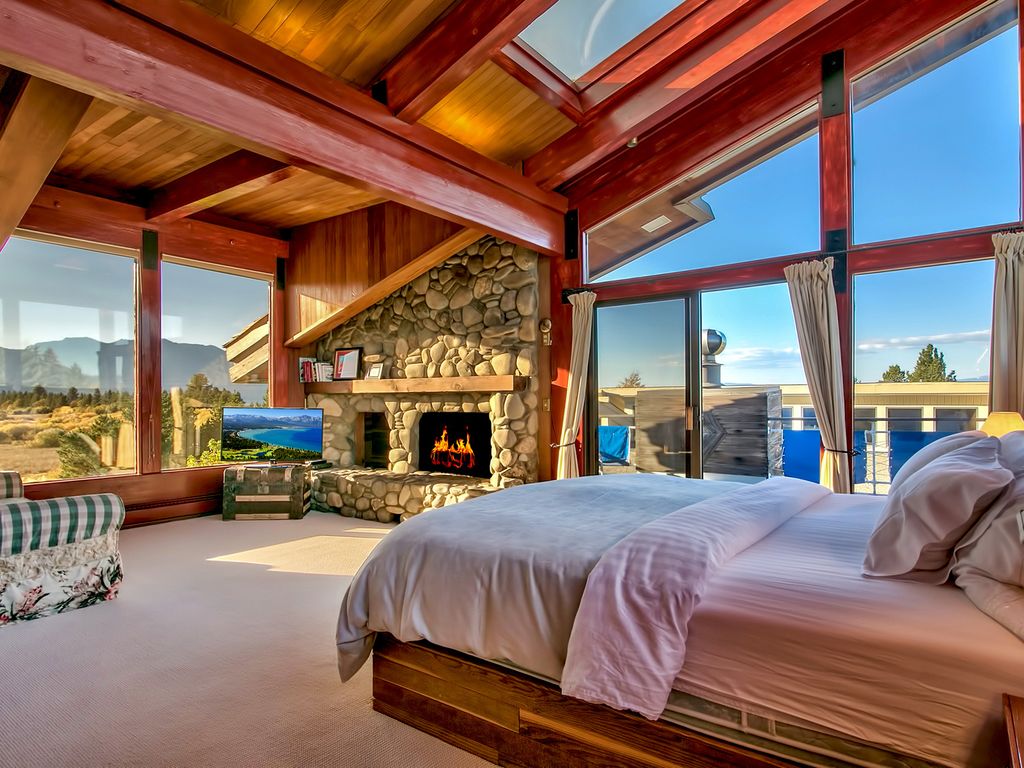 Master with fireplace and amazing views of Mt. Tallac from bed