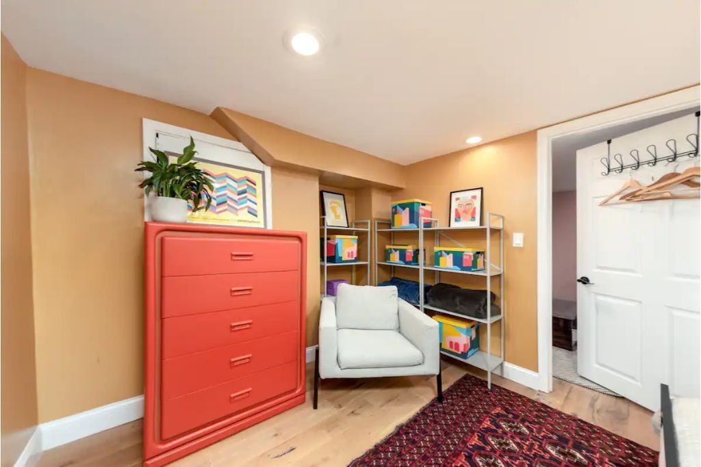 The guest bedroom also has a cozy reading nook.