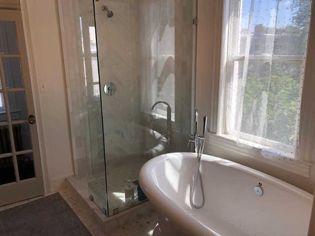 Master bath soaking tub and shower