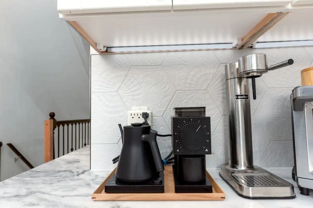 We have an electric kettle, coffee grinder, french press, and Chemex. 